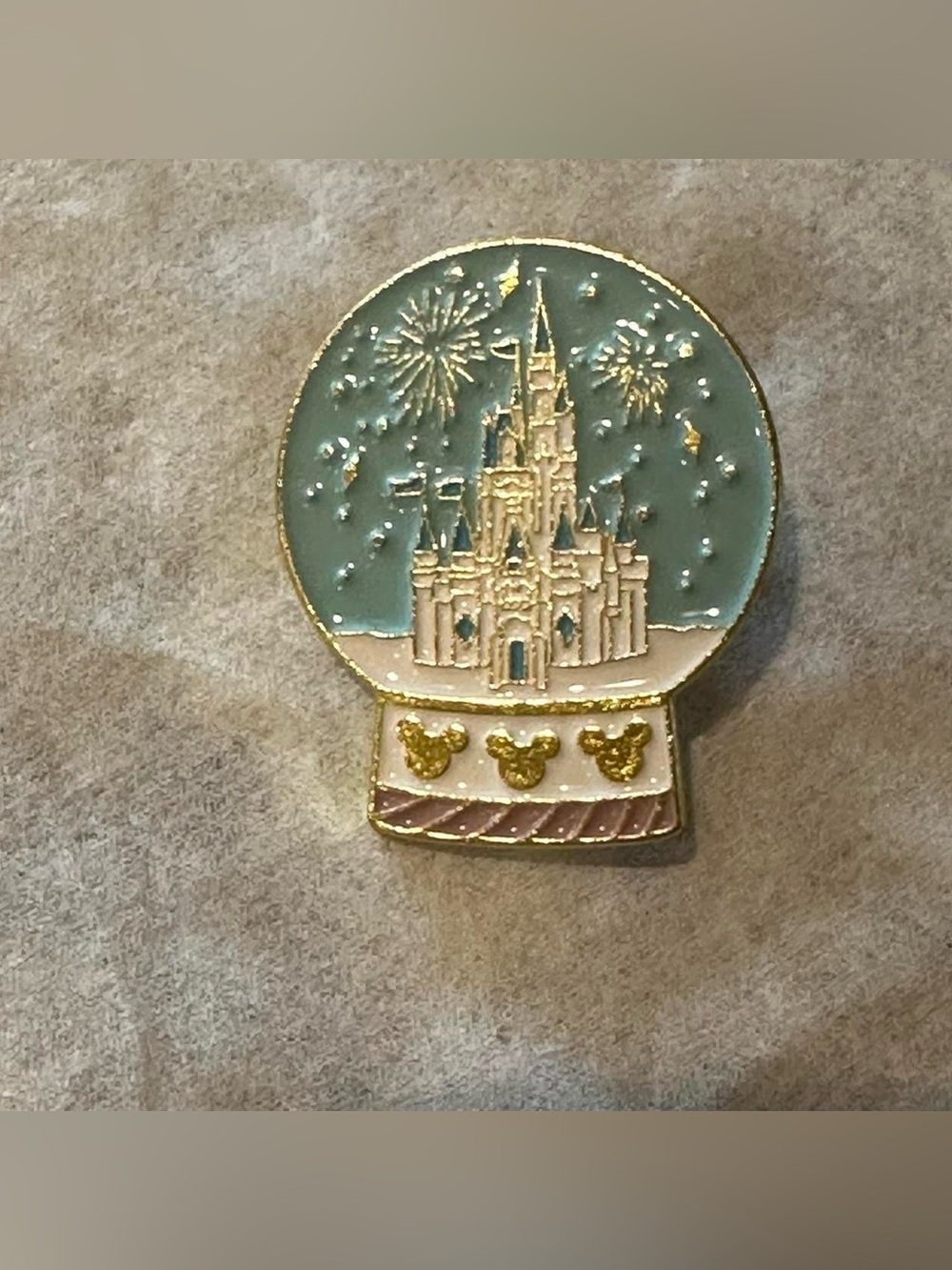 Disney Castle Mickey mouse snow globe brooch pin.